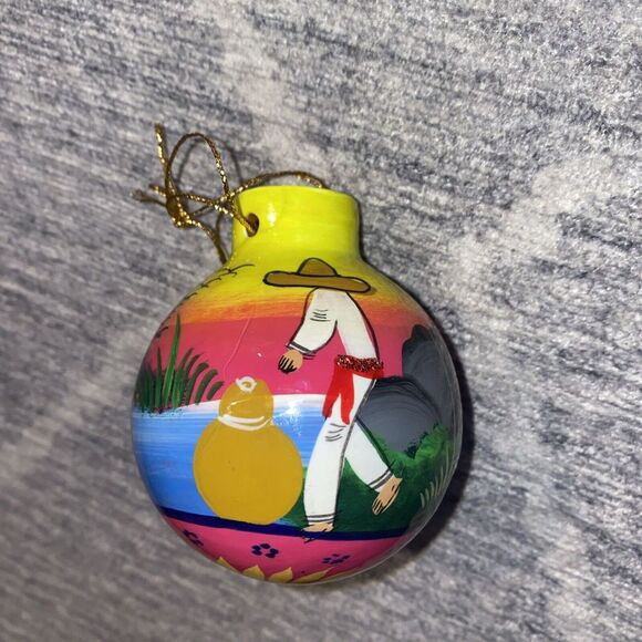 Christmas Ball Ornament Mexican Ceramic Clay Folk Art Pottery Miguel Ascencio - Picture 1 of 6